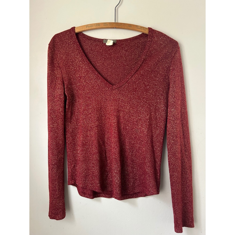 J. Crew Red Gold Metallic Sparkle Sweater‎  XS Holiday Glam Party